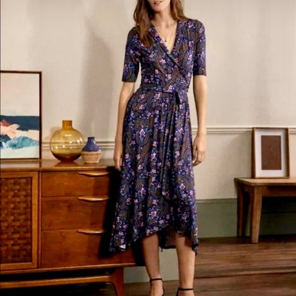 Boden Dresses & Skirts - Boden Lavinia Jersey Wrap Dress Women’s Size 8 Floral Tie Waist Midi Knit Boho